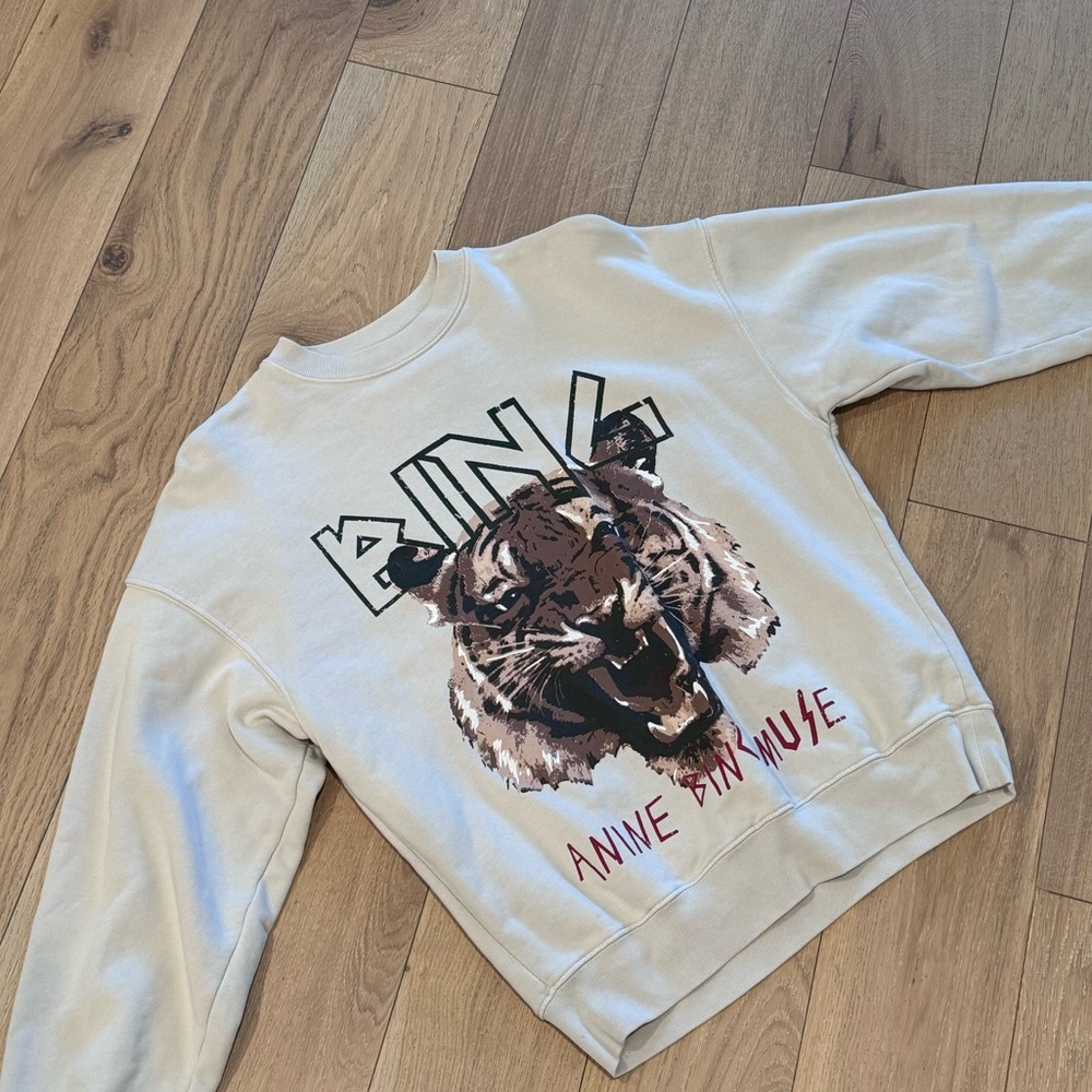 Anine Bing Tiger Sweatshirt in Stone - Small